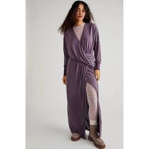 Flaw - Free People Riley Cupra Long Sleeve Faux Wrap Maxi Dress - Plum - Size SP